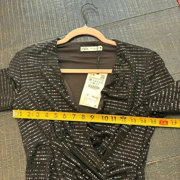 NWT Zara Draped Sparkly Black Dress Long Sleeve size Medium - Picture 15 of 16